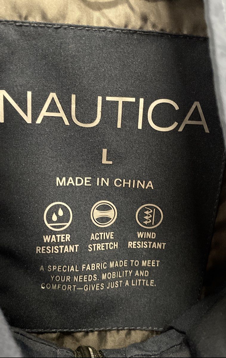 Nautica Men's Navy Blue Hooded Softshell Jacket Water Wind Resistant Stretch L