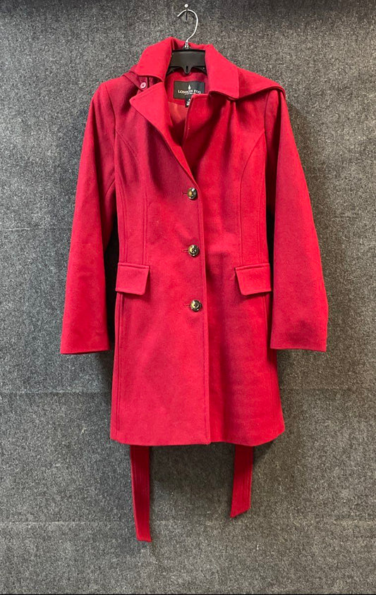 London Fog Women's Red Wool Blend Hooded Belted Trench Coat Jacket Sz S