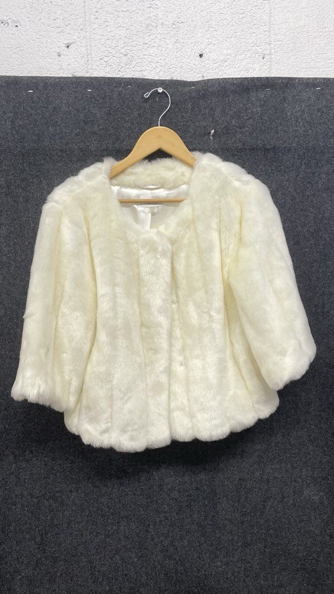 Vintage Calvin Klein Women's White Faux Fur Cropped Coat Sz M