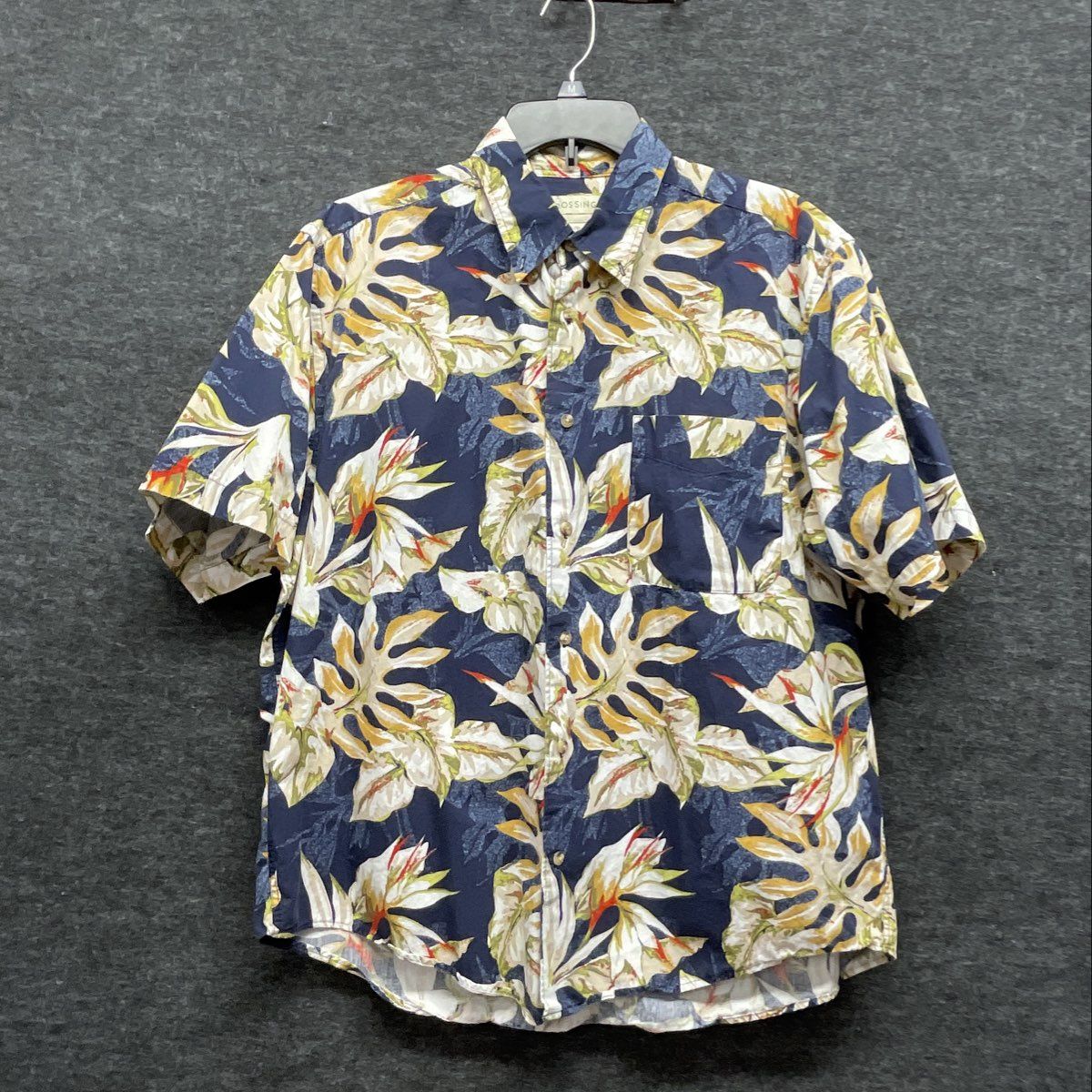 Vintage Y2K Crossings Men's Navy Blue Floral Bird of Paradise Cotton Shirt Sz L