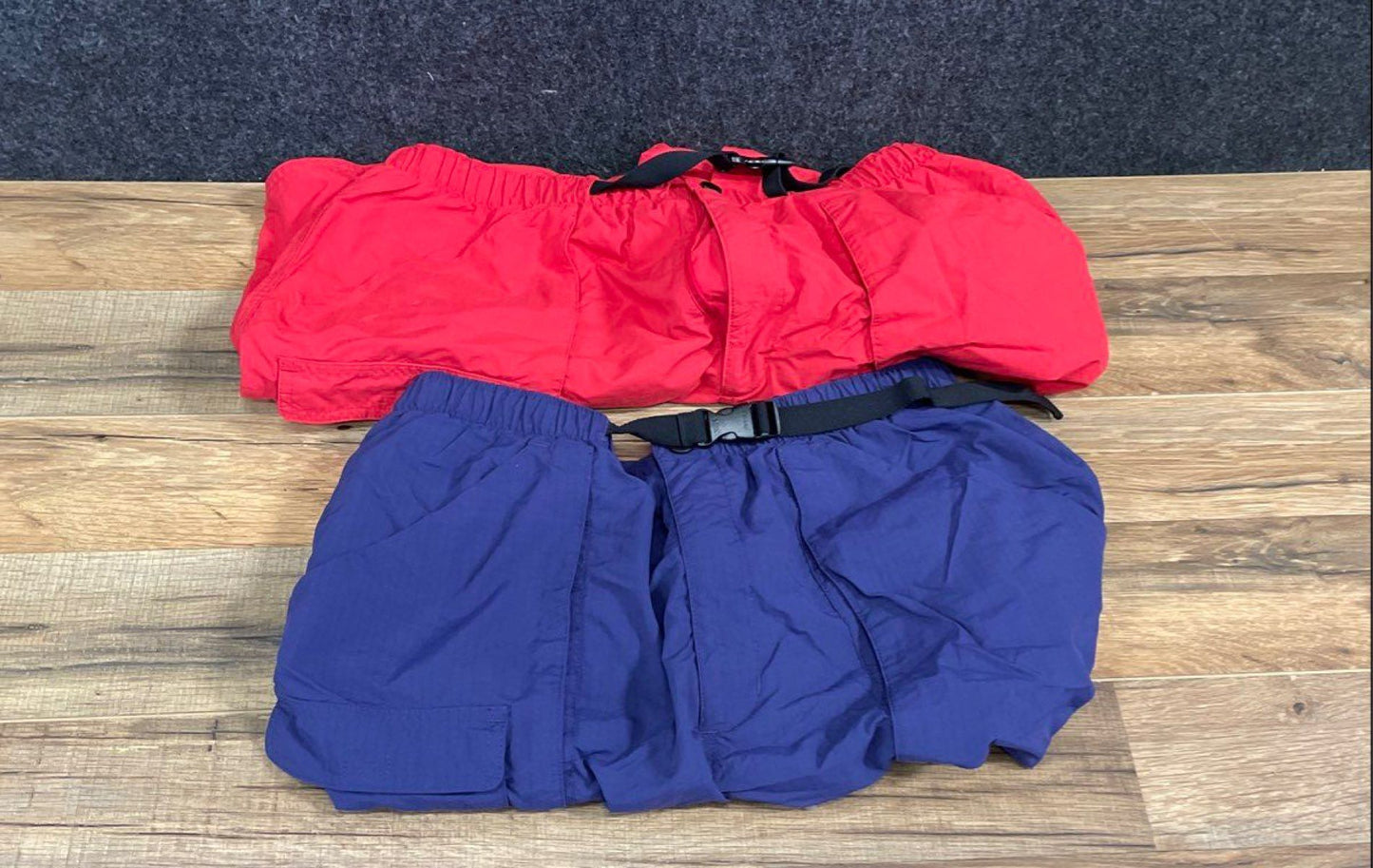 Land's End Men's Nylon Belted Swim Trunks Cargo Shorts Lot Red Blue Sz L 36-38