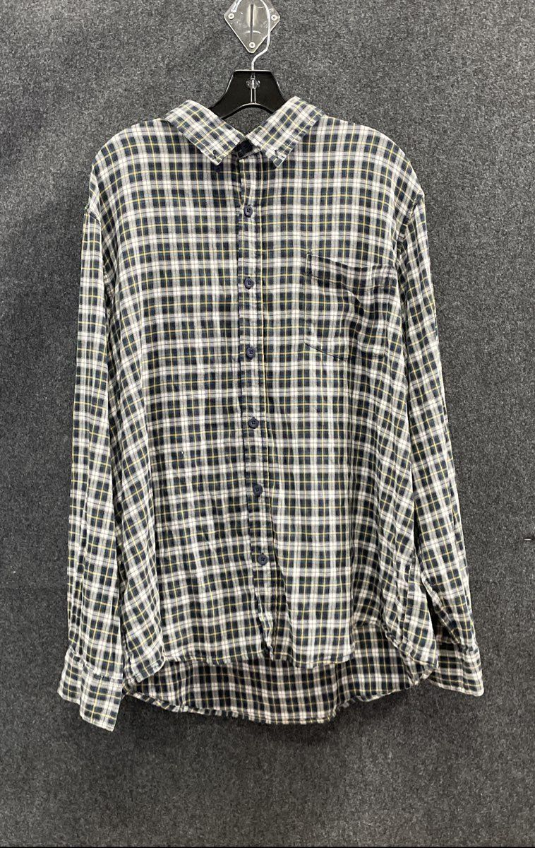 Lands' End Men's Blue Plaid Cotton Rayon Stretch Button Up Shirt Size XXL