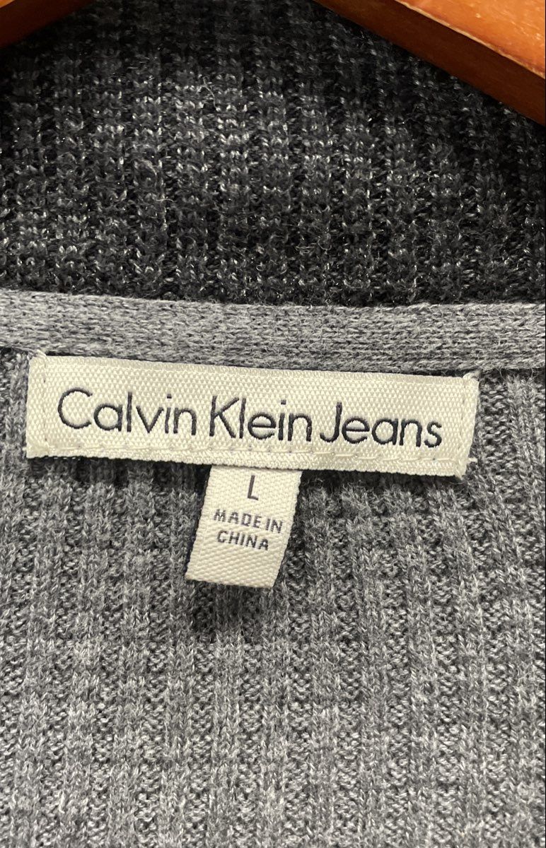 Calvin Klein Jeans Men's Grey Full Zip Waffle Knit Sweater Jacket Sz L