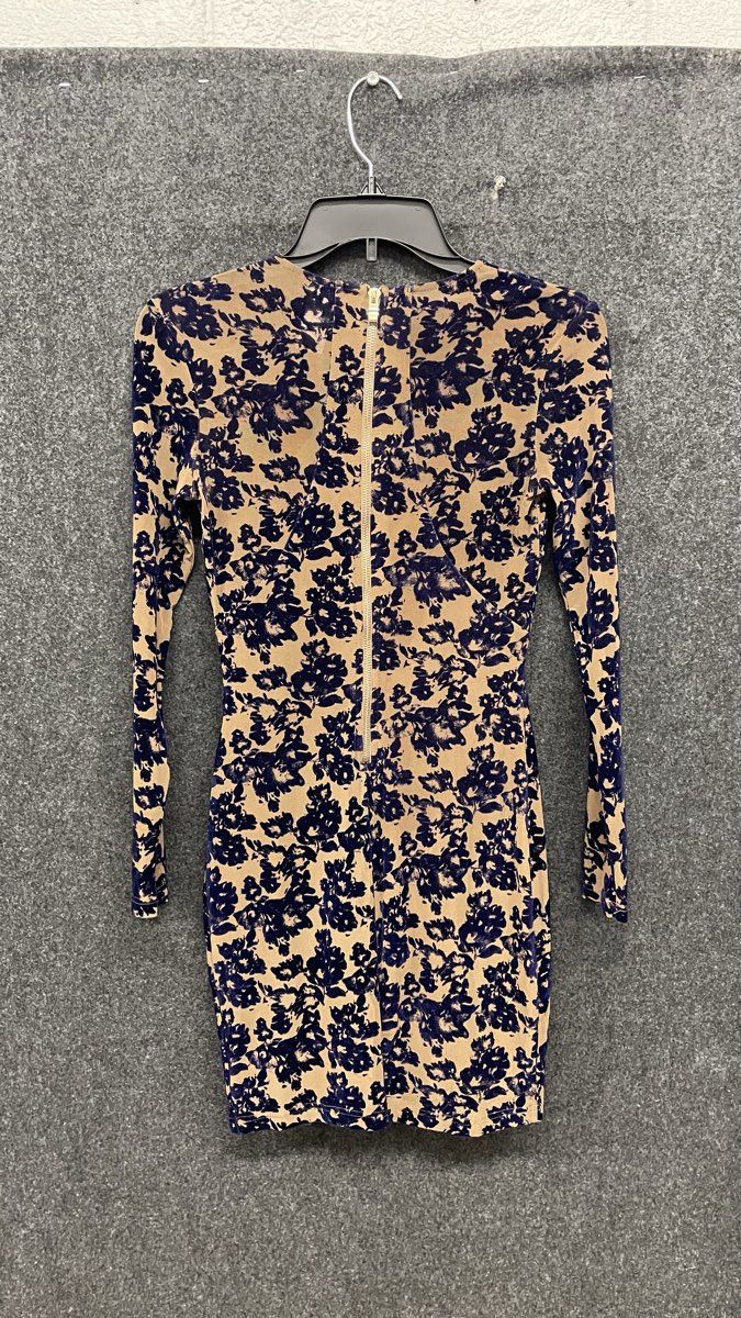 Windsor Women's Nude Navy Floral Mesh Long Sleeve Bodycon Dress Sz S