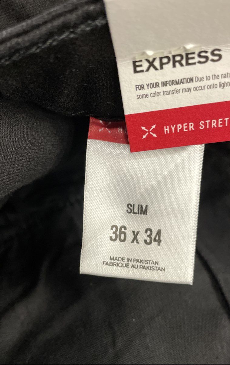 Express Men's Slim Hyper Stretch Black Pants NWT Size 36x34