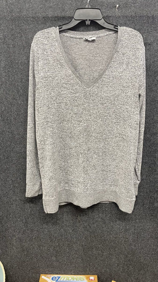 Lucky Brand Women's Heather Gray Marled V-Neck Sweater Knit Pullover Sz L
