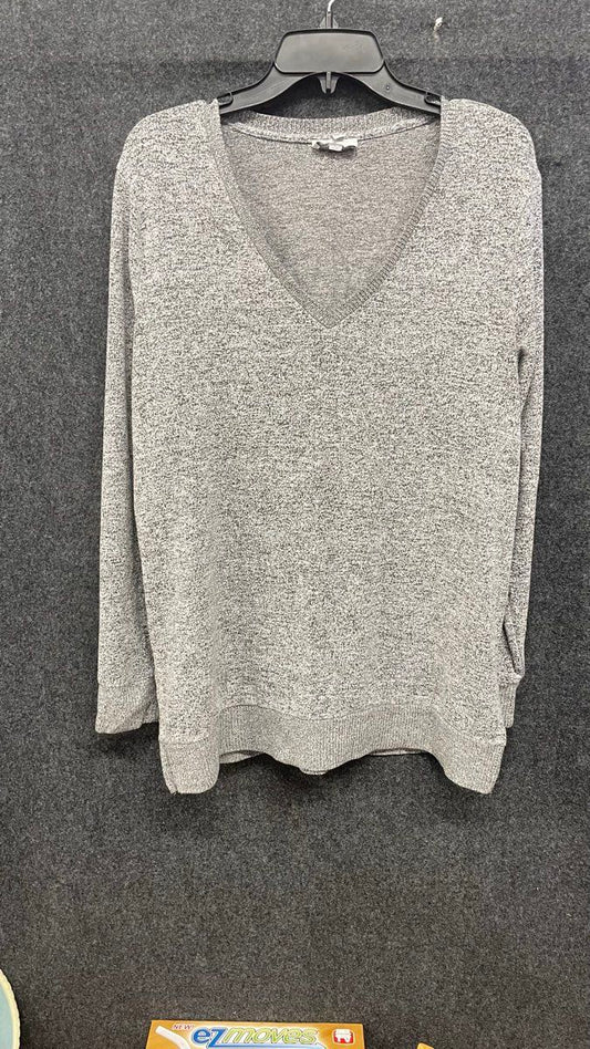 Lucky Brand Women's Heather Gray Marled V-Neck Sweater Knit Pullover Sz L