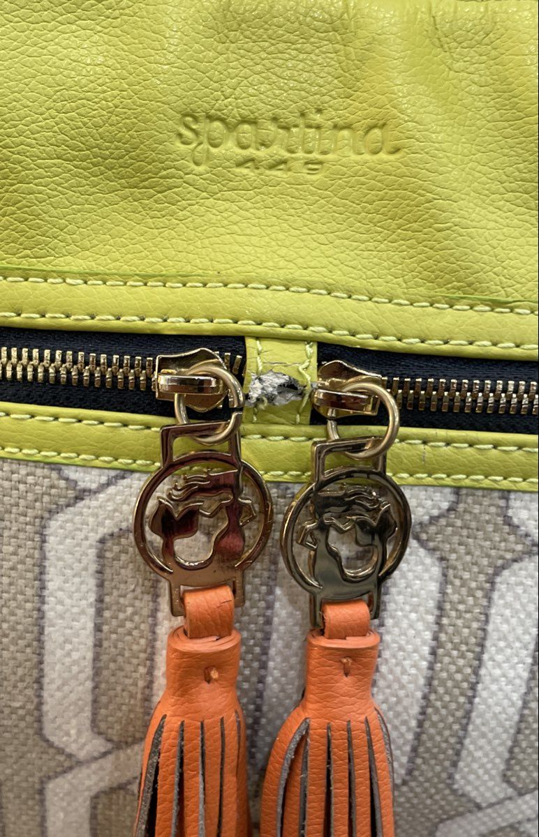 Spartina 449 Green Linen Leather Daufuskie Island Crossbody Bag Gold Hardware