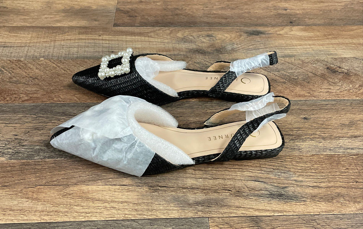 Journee Collection Hannae Black Woven Pearl Buckle Slingback Flats Size 8.5 DS