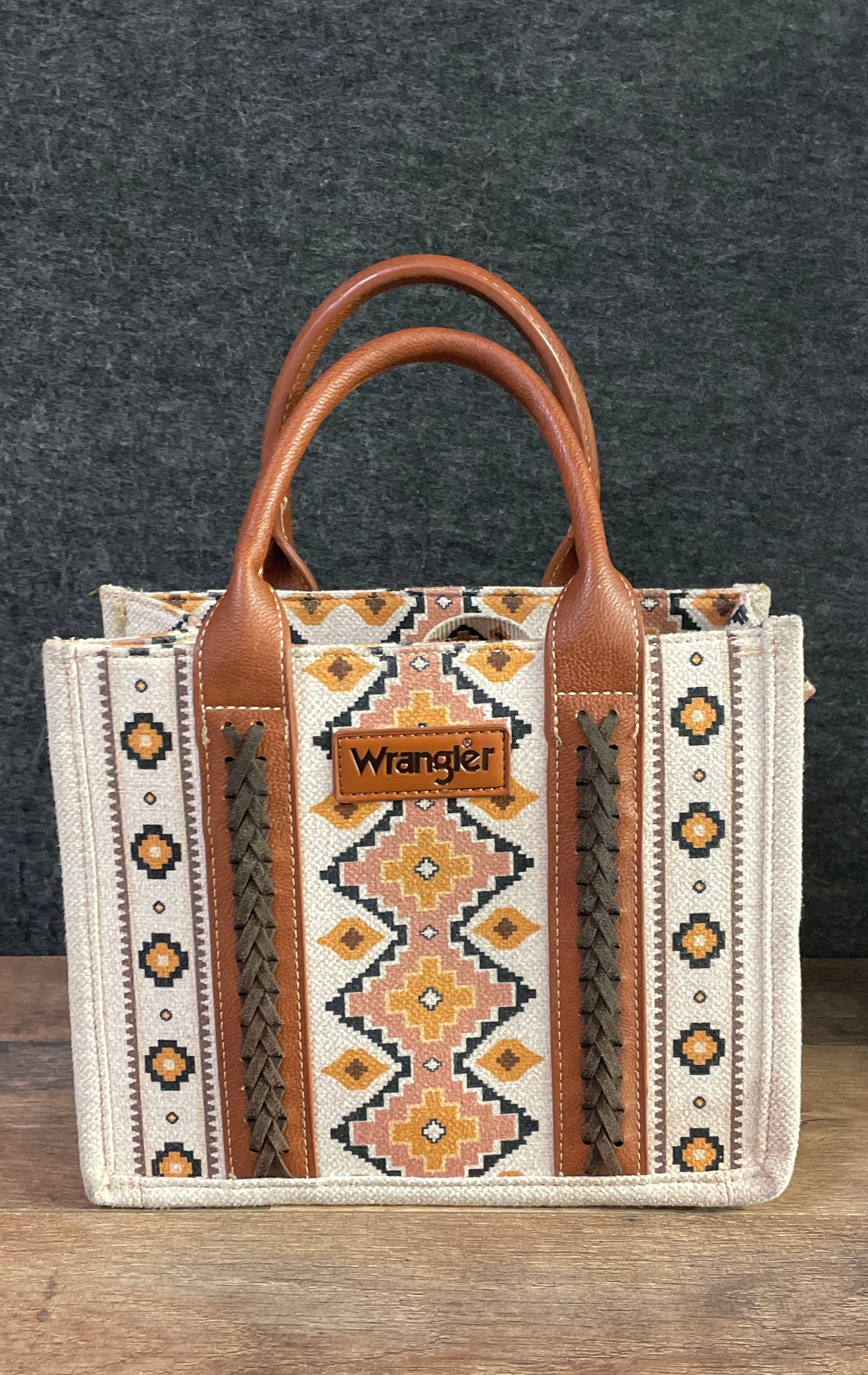 Wrangler Southwestern Embroidered Canvas Tote Bag Brown Aztec Crossbody Handbag