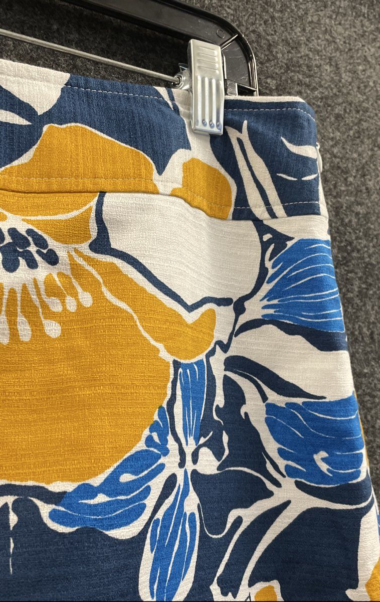 Ann Taylor Women's Blue Yellow Floral Print Textured Cotton Skirt Sz 8 NWT