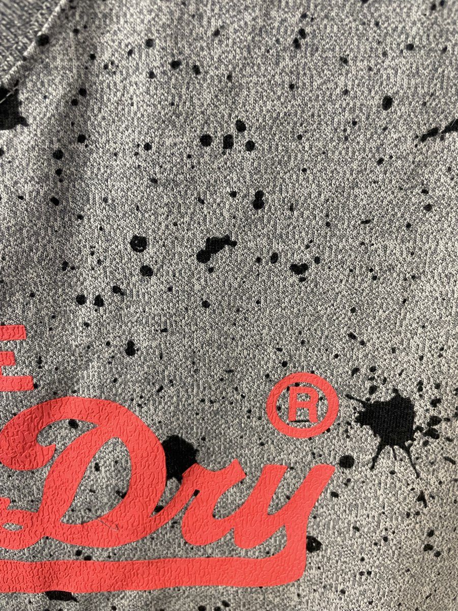 Superdry Men's Grey Graphic T-Shirt Black Paint Splatter Orange Logo Size L