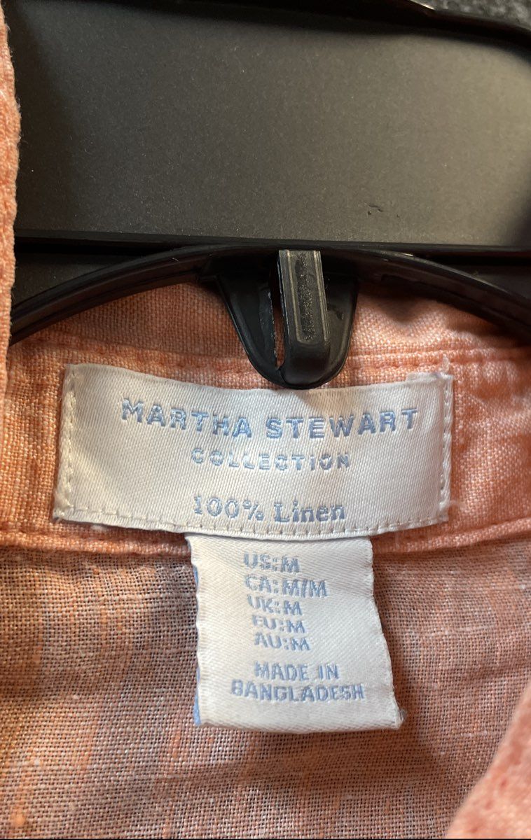 Martha Stewart Women's Peach 100% Linen Long Sleeve Split Neck Shirt Sz M