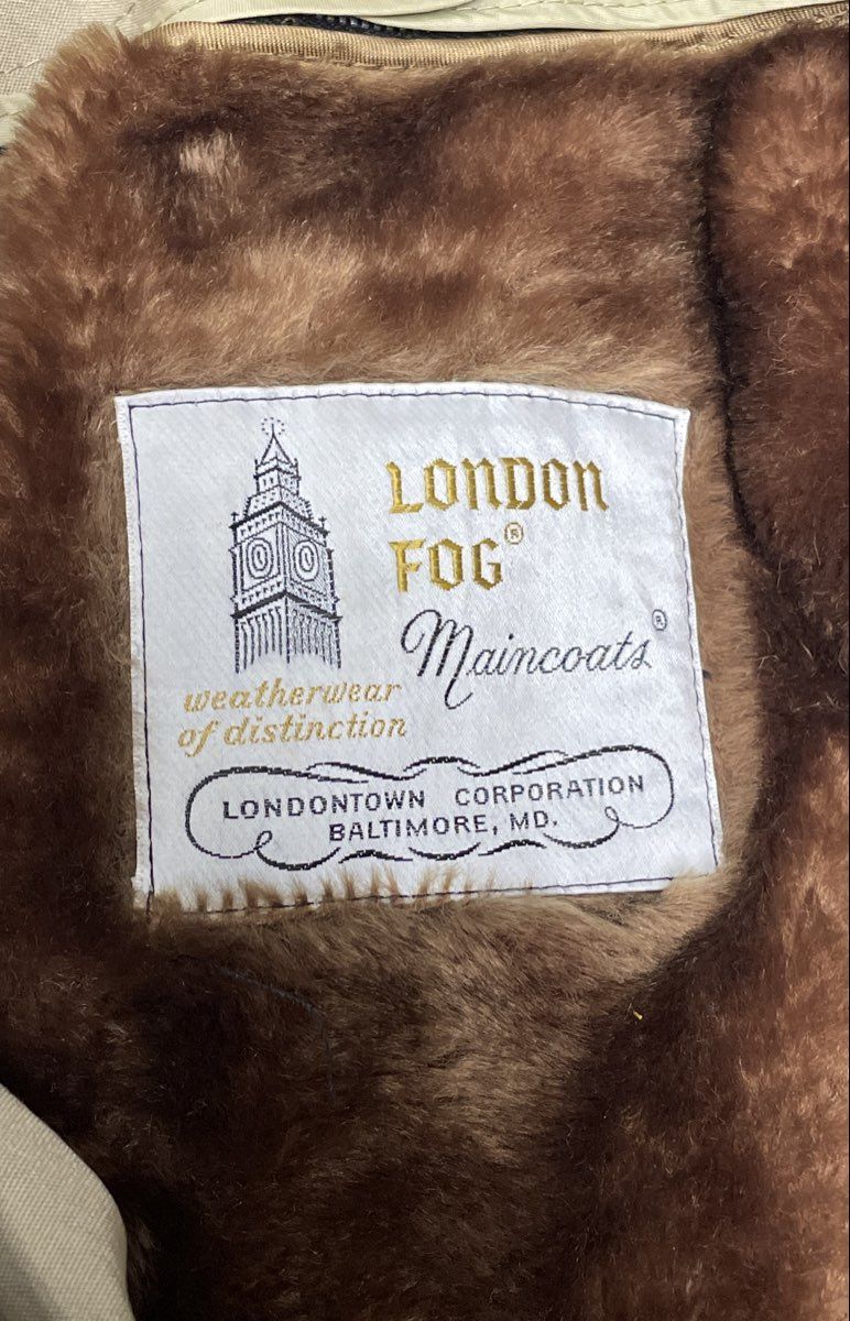 Vintage 80s London Fog Men's Tan Maincoat Trench Coat Zip-Out Liner Sz 42 Long