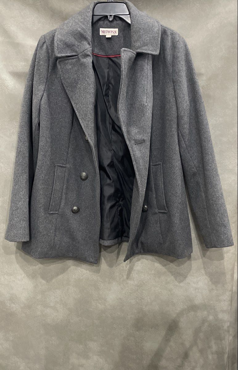 Merona Women's Gray Double Breasted Wool Blend Blazer Peacoat Jacket Sz XL