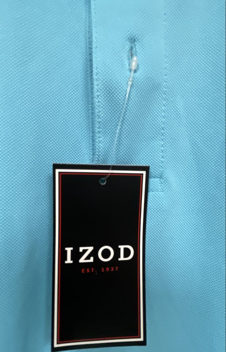 IZOD Men's Polo Shirt Light Blue Tipped Collar Short Sleeve Pique Sz XL NWT
