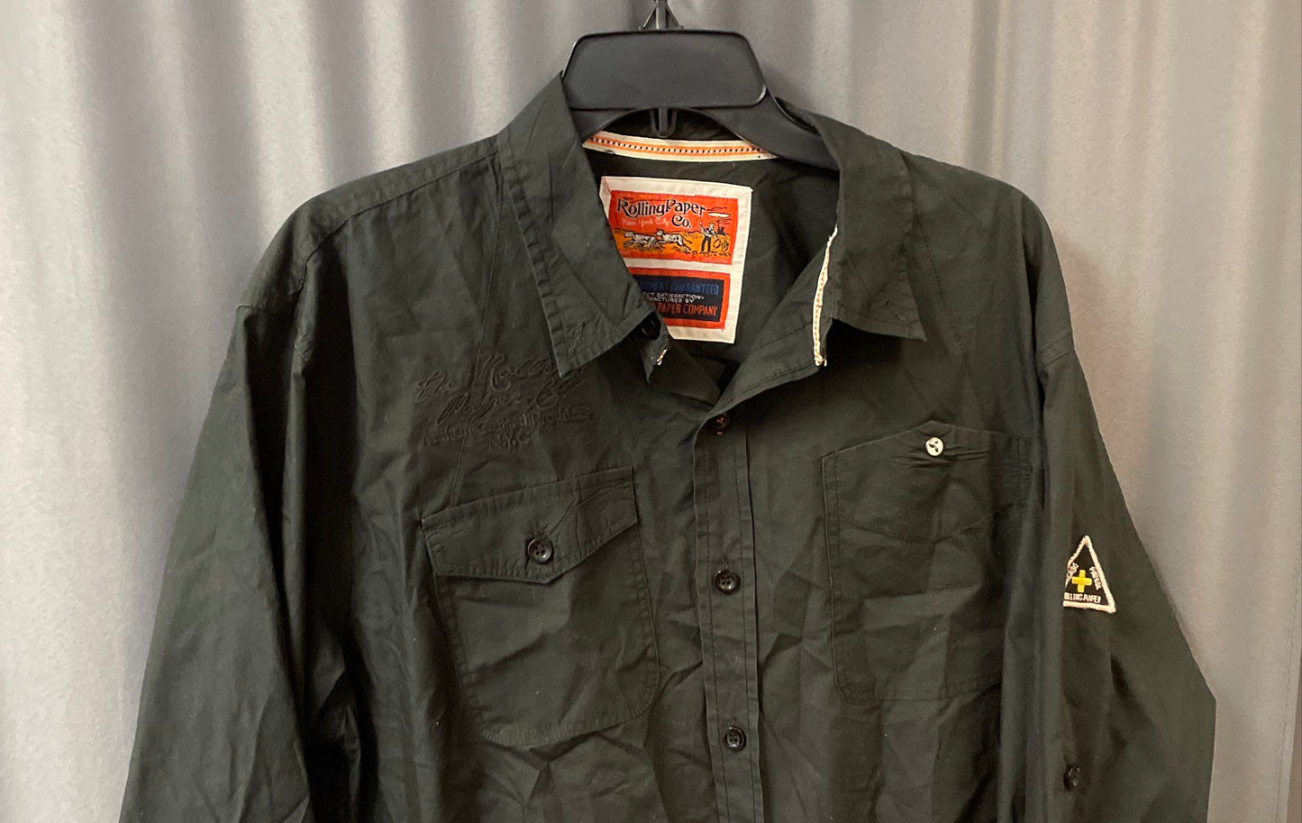 Rolling Paper Co Men's Black Button Down Long Sleeve Roll Tab Shirt Sz 2XL