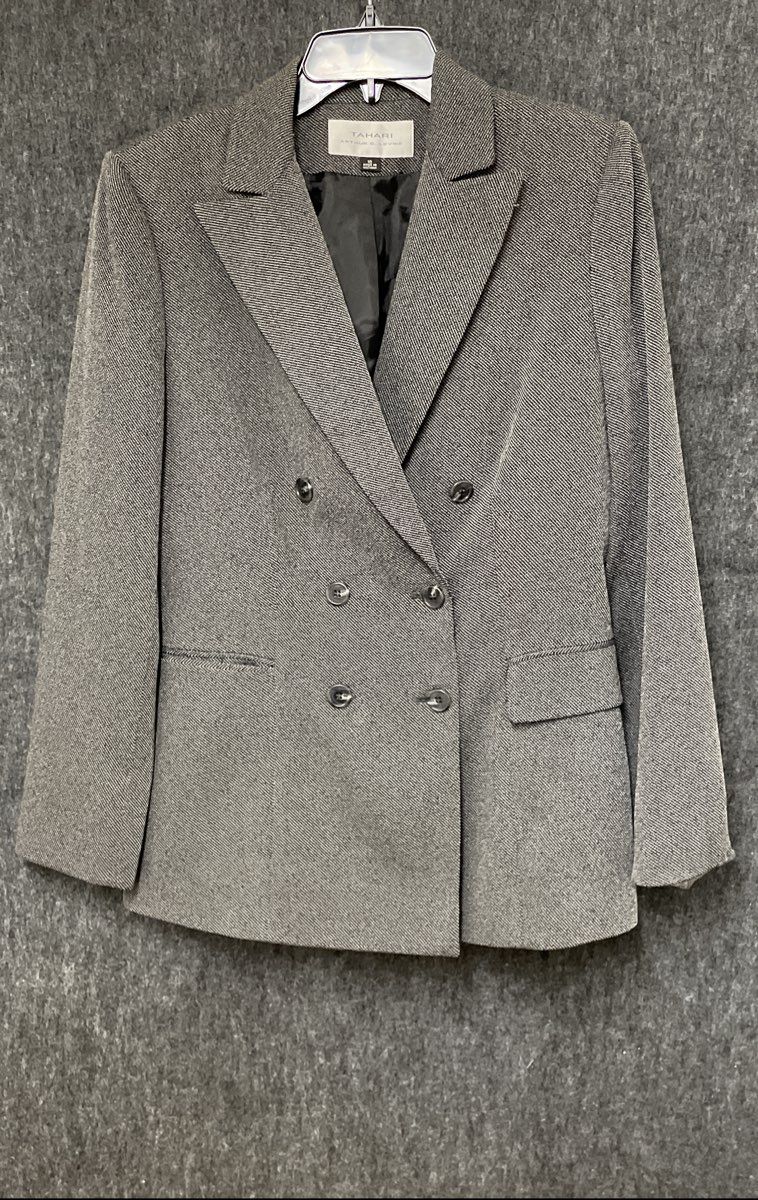 Tahari Arthur S. Levine Women's Black White Double Breasted Peak Lapel Blazer 10
