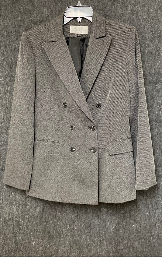 Tahari Arthur S. Levine Women's Black White Double Breasted Peak Lapel Blazer 10