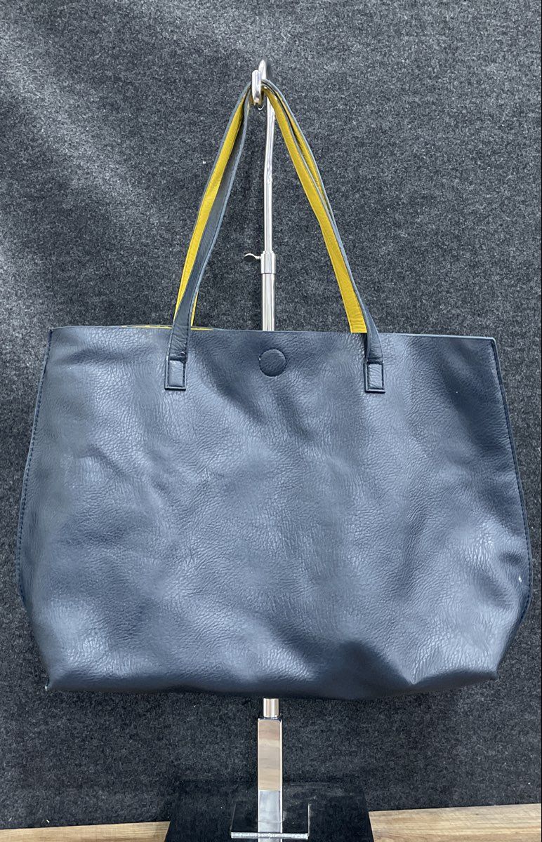 G.H. Bass & Co. Blue Yellow Leather Reversible Tote Bag & Attached Pouch