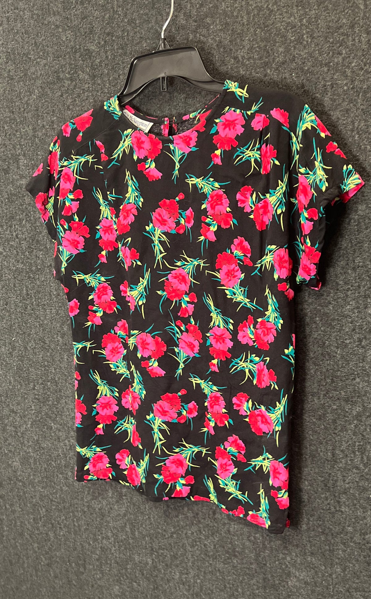 Vintage 90s Norton McNaughton Women's Black Pink Floral Blouse Sz 10