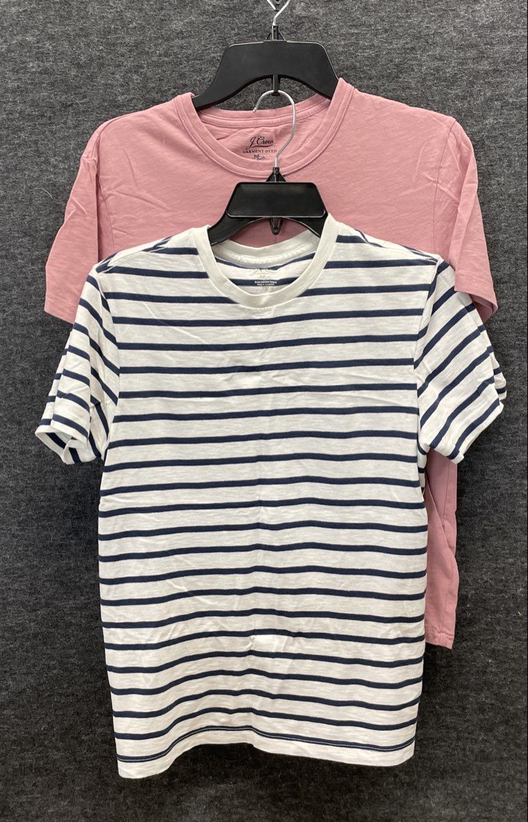 J. Crew Men's Slub Cotton T-Shirt Lot Pink Navy White Stripe 2-Pack Sz S