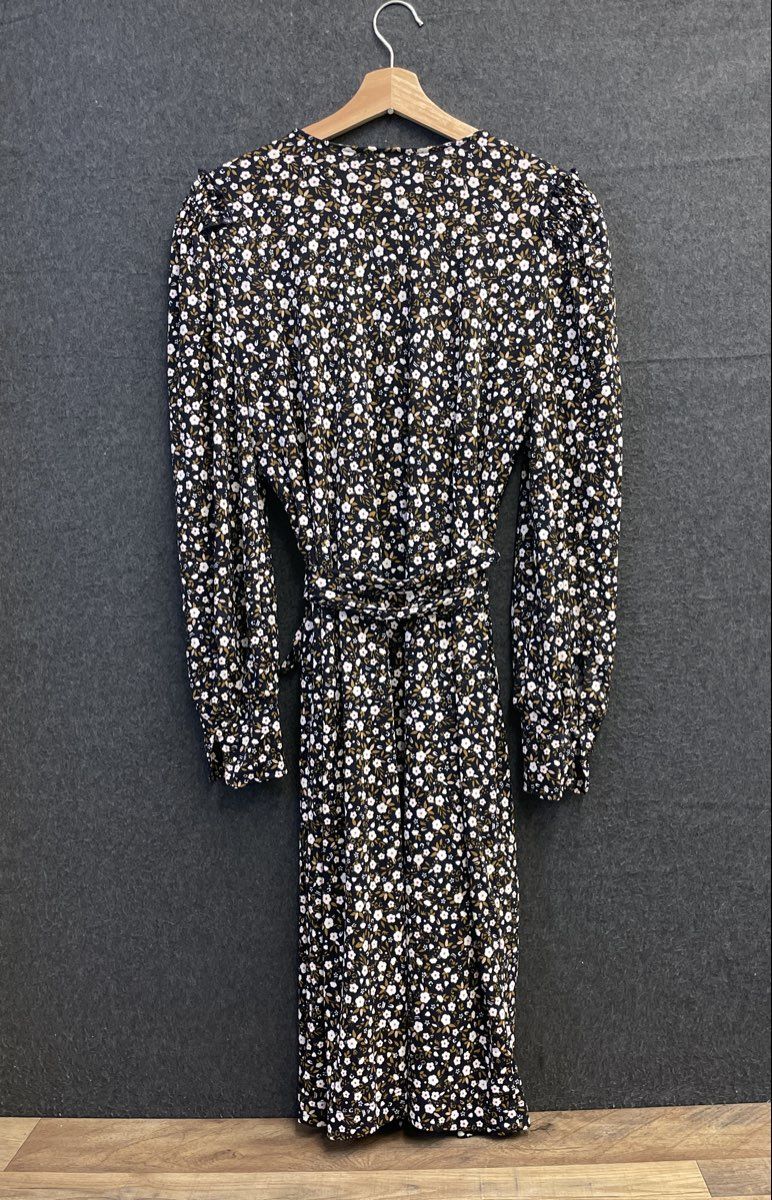 Lark & Ro Women's Floral Wrap Dress Black V-Neck Long Sleeve Sz XL