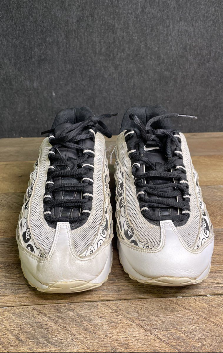 Nike Air Max 95 SE GS White Black Logo Print Kids Running Shoes Size 6Y