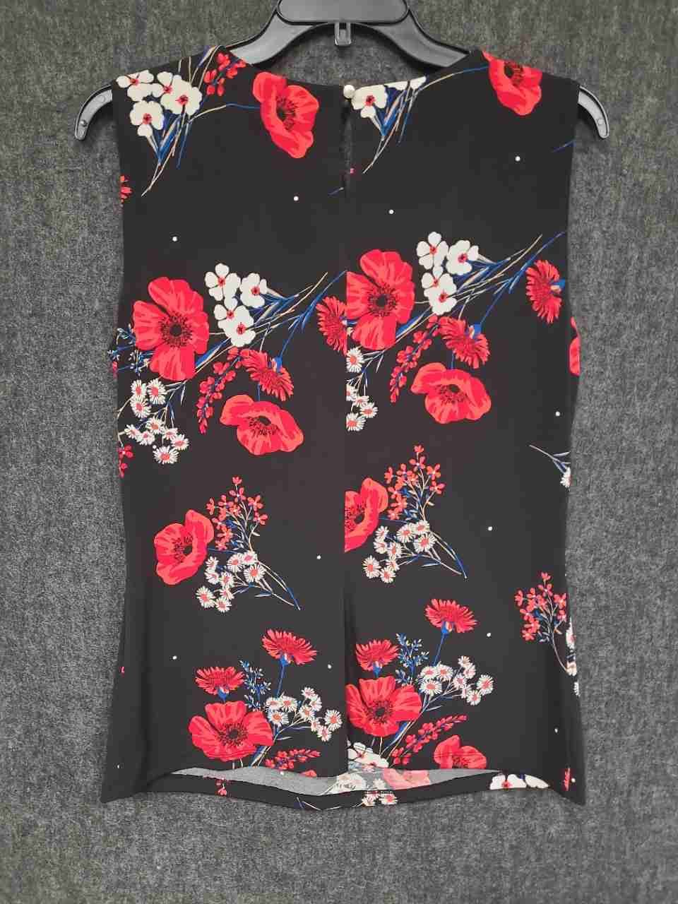Calvin Klein Women's Black Red Floral Poppy Polka Dot Sleeveless Blouse Sz M