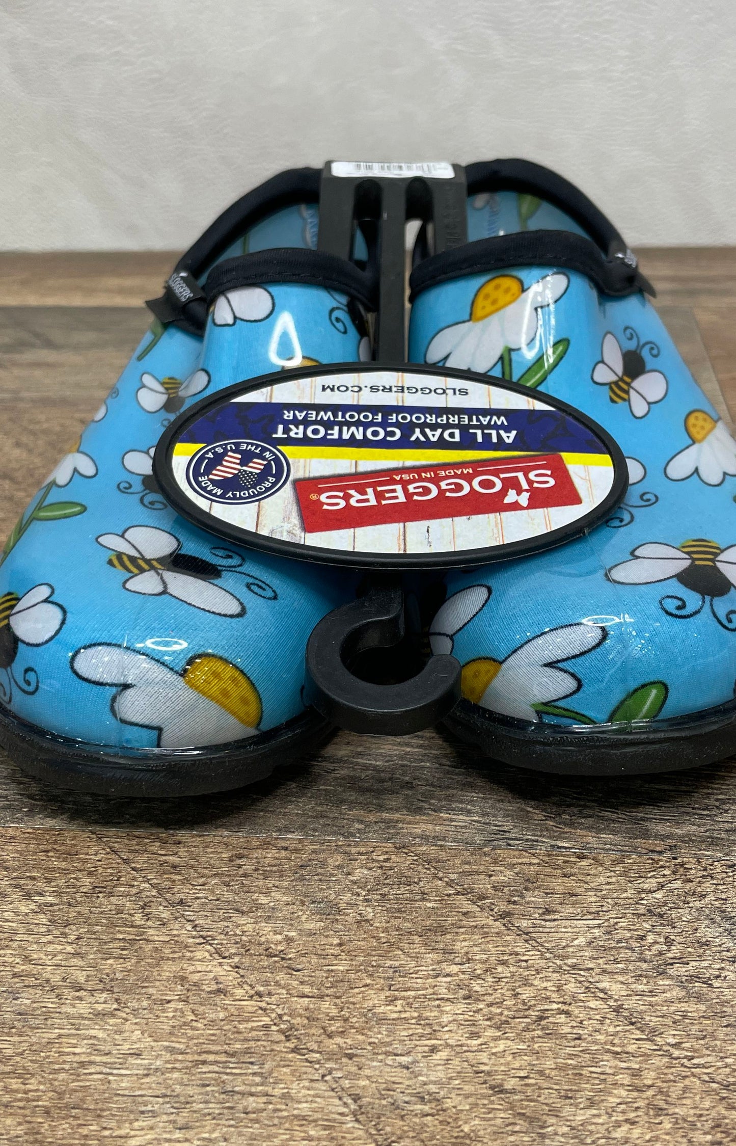 Sloggers Bee Blue Daisy Bumblebee Waterproof Garden Clogs Women's Size 6 NWT