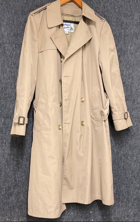 Vintage 80s Newport Harbor Men's Beige Double Breasted Trench Coat Sz 36 Reg