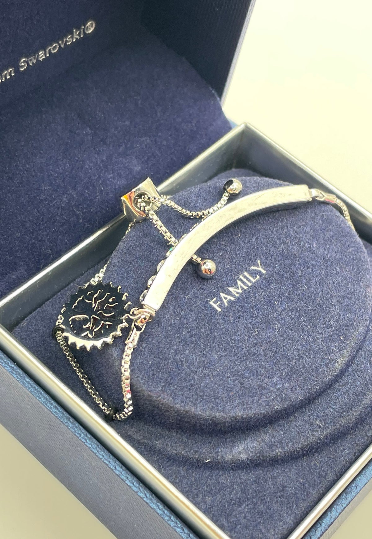 Brilliance Two Tone Swarovski Crystal Family Forever Slider Bracelet In Box