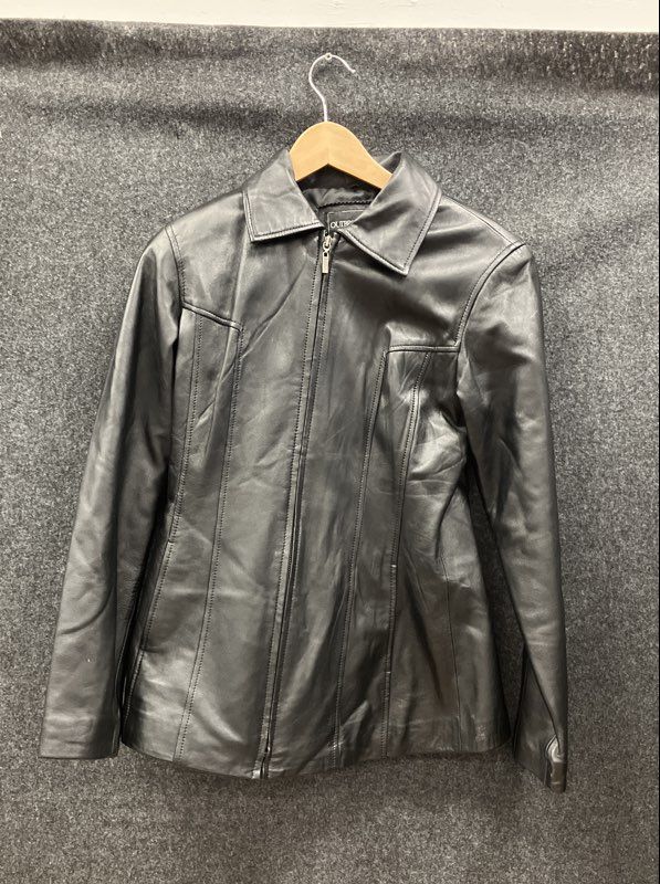 Outbrook Women's Black Genuine Leather Full Zip Collared Jacket Size S