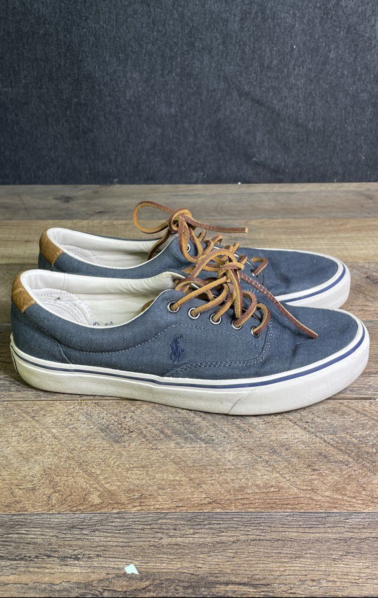 Polo Ralph Lauren Keaton-Pony Navy Herringbone Canvas Sneakers Men's Size 8.5
