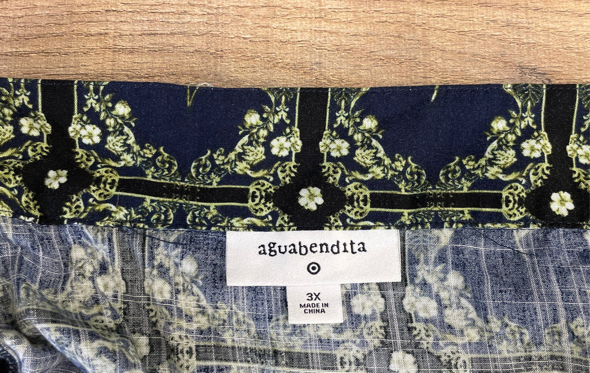 Agua Bendita Women's Navy Blue Floral Ruffle Strap Dress Sz 3X