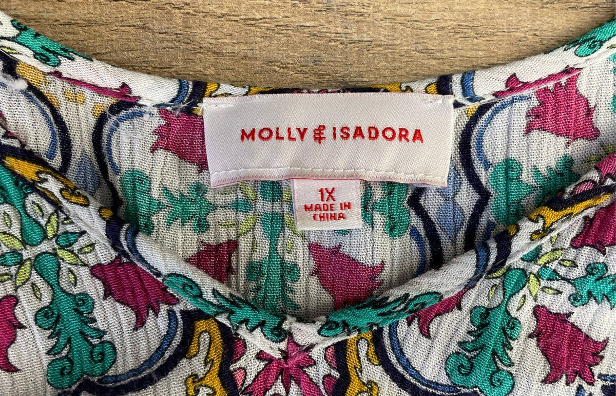 Molly & Isadora Women's Paisley Geometric V-Neck Midi Dress Multicolor Sz 1X
