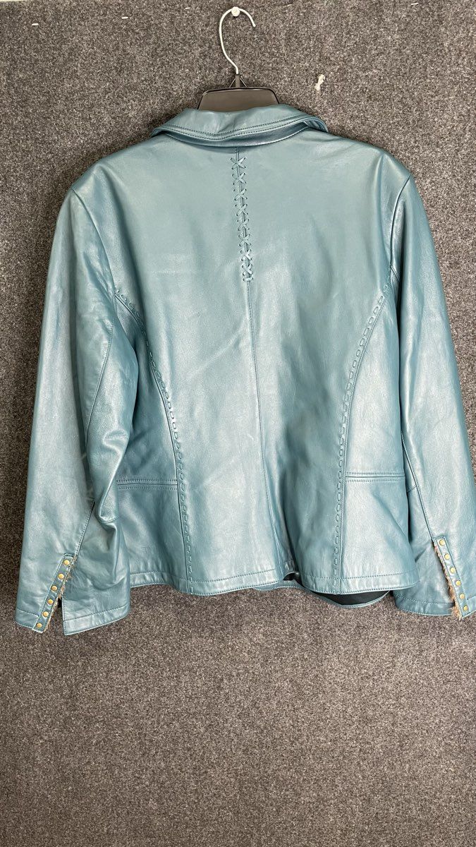 Pamela McCoy Women's Teal Genuine Leather Jacket Toggle Whipstitch Sz 1X