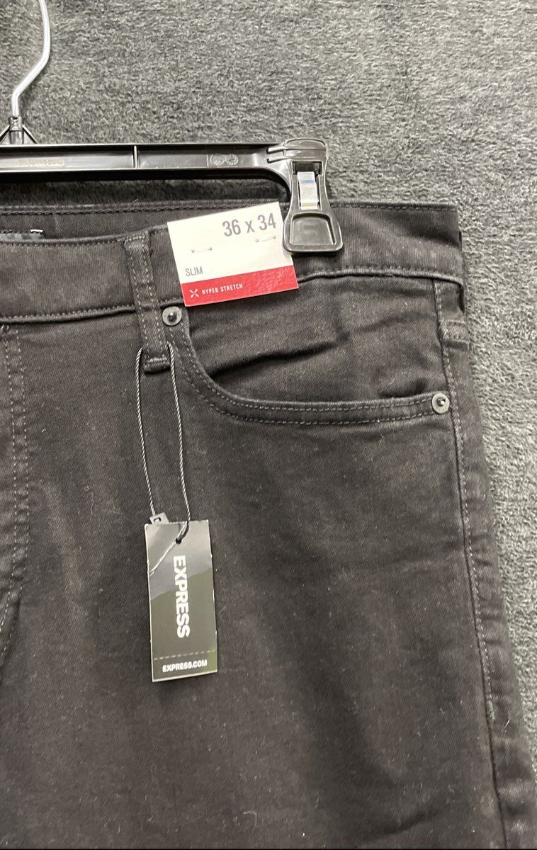 Express Men's Slim Hyper Stretch Black Pants NWT Size 36x34