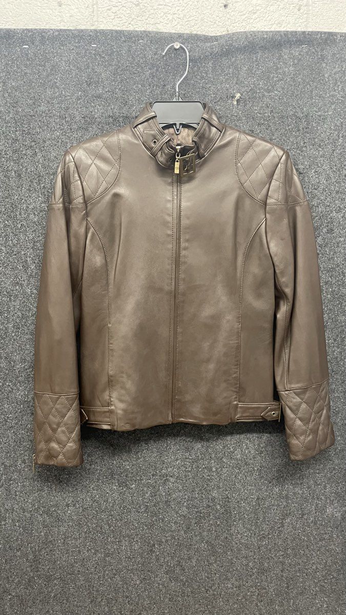 Vintage Y2K Pamela McCoy Women's Bronze Quilted Leather Moto Jacket Sz XS