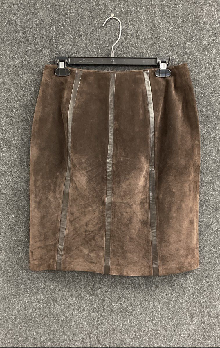 Alfani Women's Brown Suede Leather Panelled Pencil Skirt Size 8