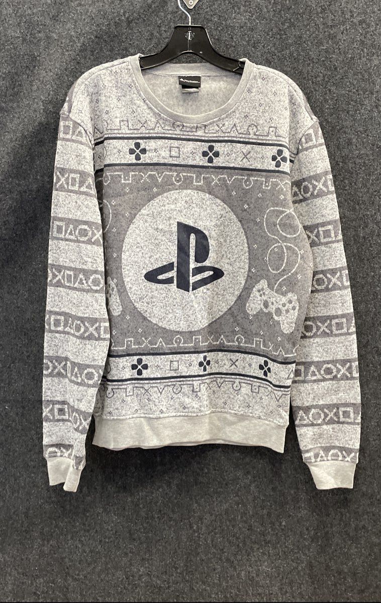 PlayStation Men's Gray Fair Isle Graphic Logo Sweater Ripple Junction Sz MD