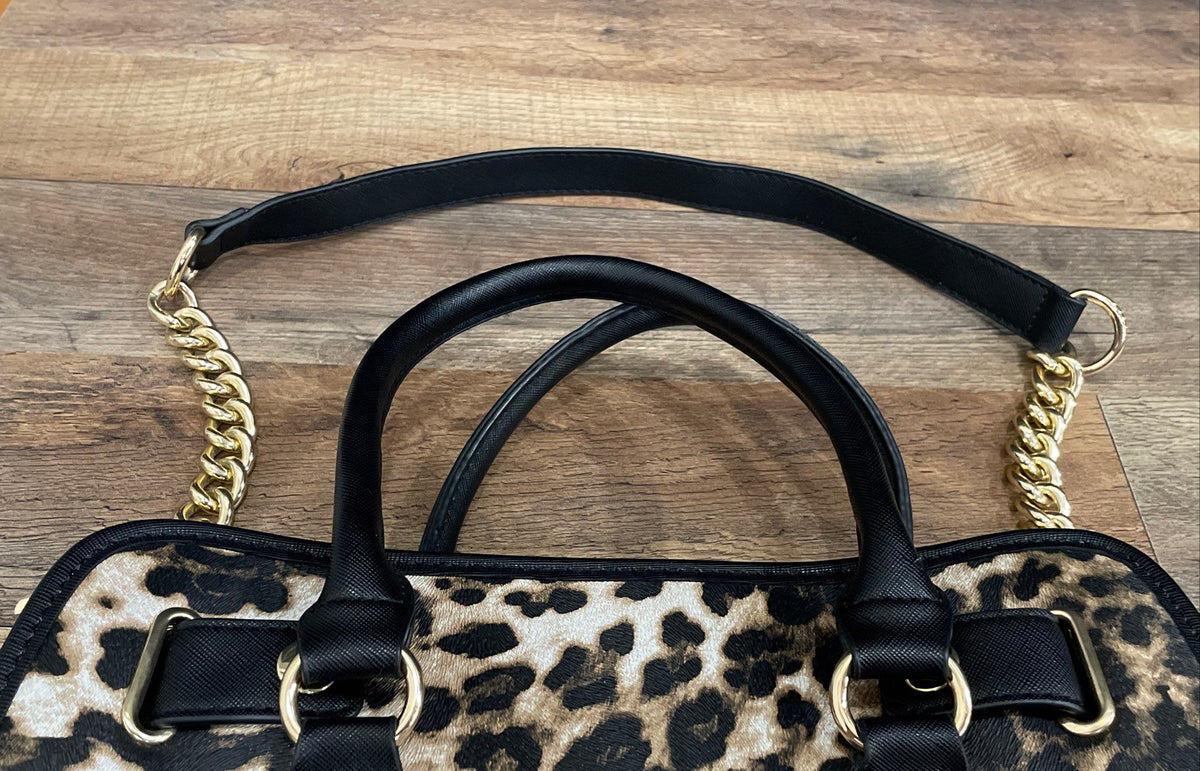 Dasein Cheetah Print Black Leather Satchel Purse and Wallet Set Lot of 2