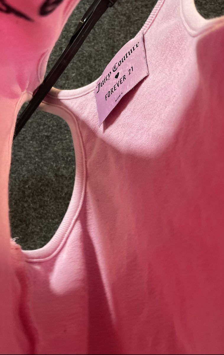 Juicy Couture Women's Pink Ribbed Graphic Racerback Crop Tank Sz L