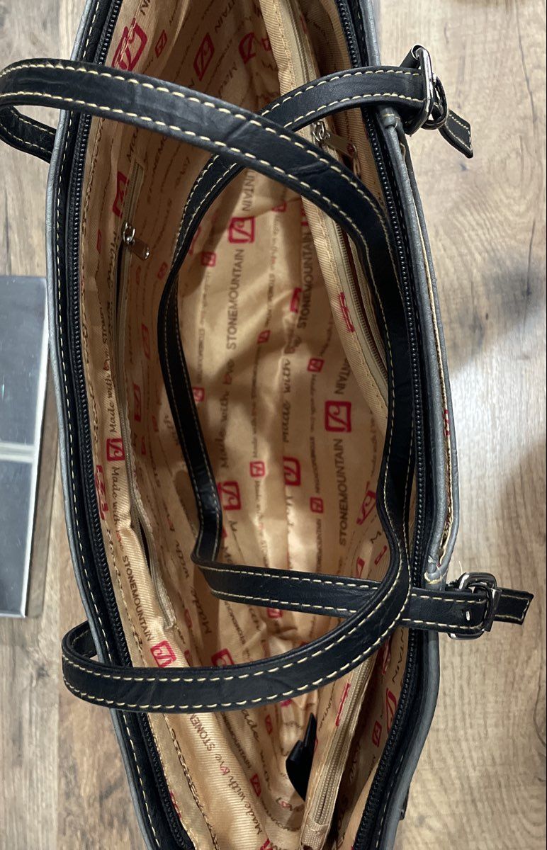 Stone Mountain Grey Black White Tri-Color Multi-Pocket Tote Bag Handbag