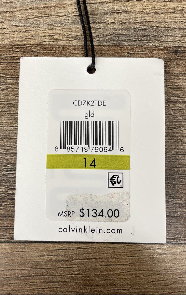Calvin Klein Women's Gold Shimmer Faux Wrap Long Sleeve Dress NWT Sz 14
