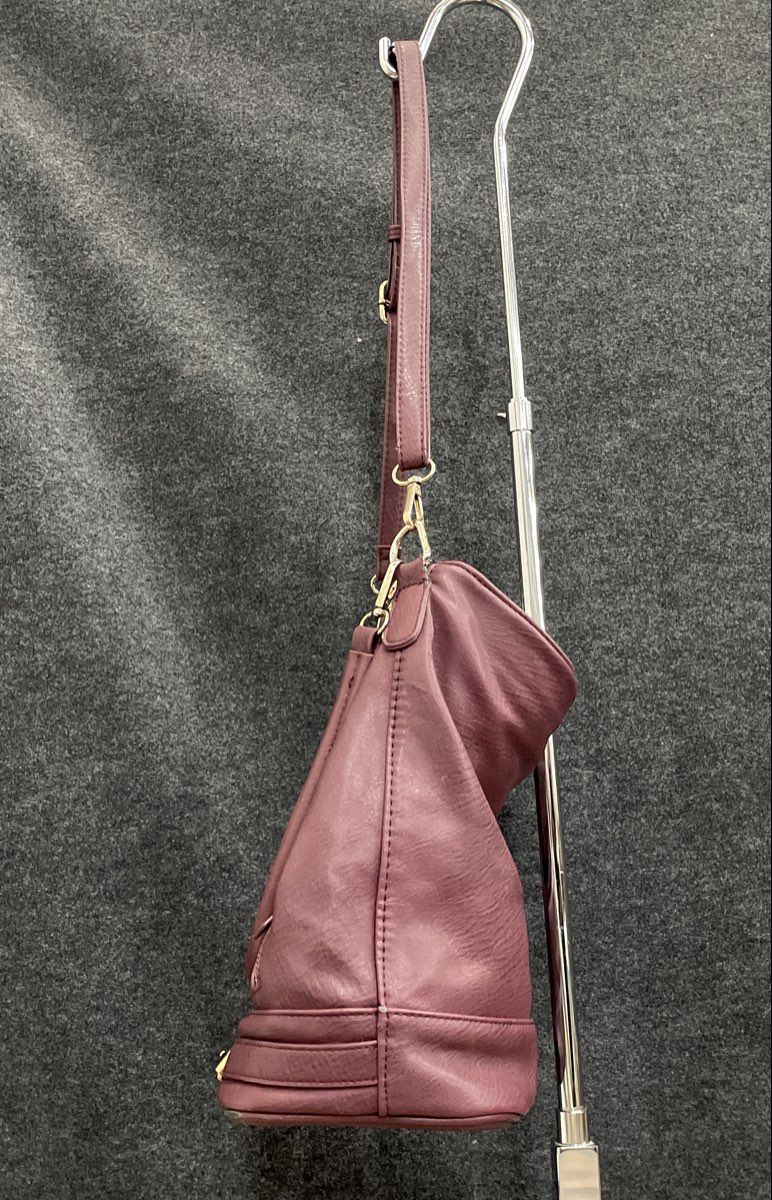 Madison West Maroon Leather Studded Hobo Shoulder Bag Gold Hardware