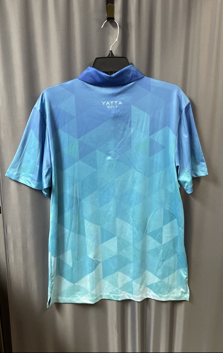 Yatta Golf Men's Blue Geometric Pattern Performance Golf Polo Shirt Sz M