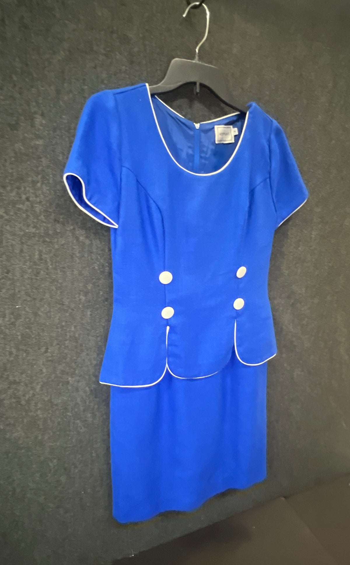Misty Lane Women's Skirt Suit Vintage 90s Blue Short Sleeve White Piping Sz 4