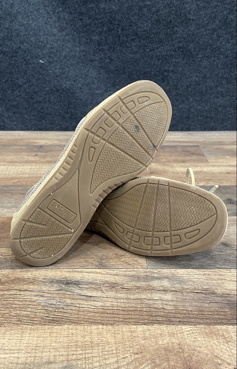 Sperry Angelfish Tan Linen Leather Boat Shoes Women's Size 6.5