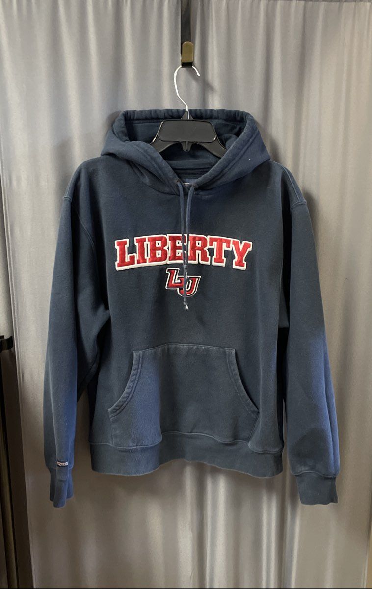 JanSport Men's Liberty University Flames Pullover Hoodie Navy Blue Size M